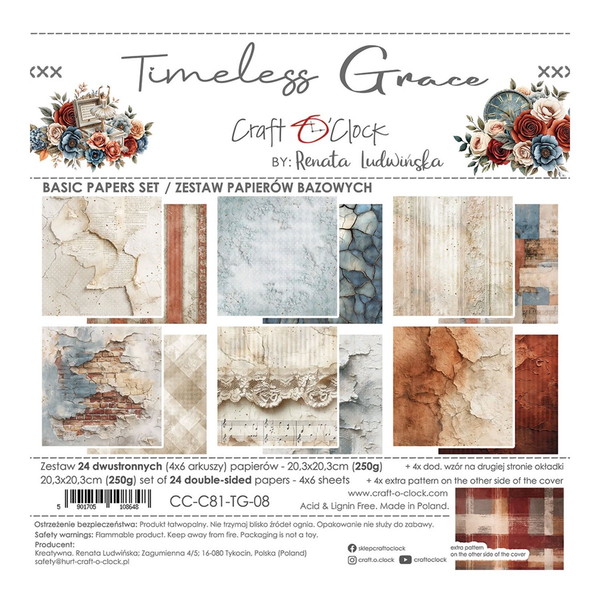 Craft O'Clock Timeless Grace 8"8" Basic Papers Set